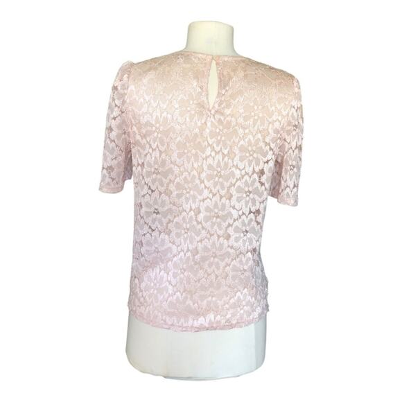 Chelsea•28 Pink Floral Lace Print Short Sleeve Blouse Extra Small Preowned - Picture 3 of 9